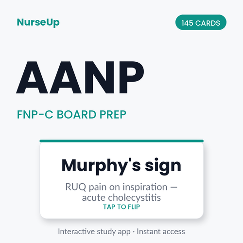 NurseUp AANP FNP-C Board Prep interactive flashcard study app — 145 cards